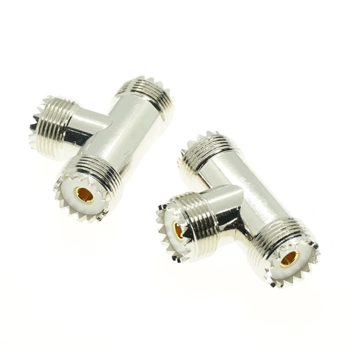 UHF Triple Tee Connector UHF Female to Dual UHF Female 3 Way Splitter Coax Adapter PL259 SO239 T Shape Adapter for Radio Antenna