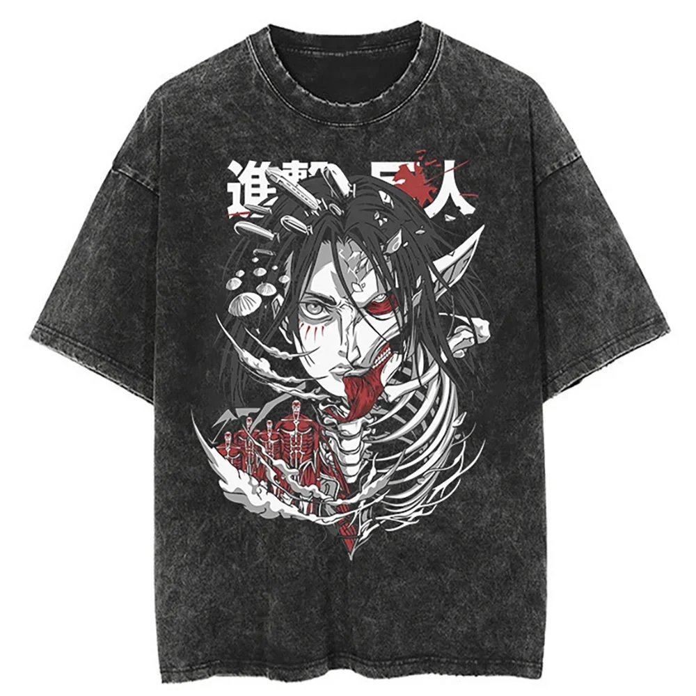 

Men Black Washed T Shirt Anime 2024 Graphic T-Shirt Harajuku Cotton Vintage Tshirt Summer Casual Tops Tees Unisex