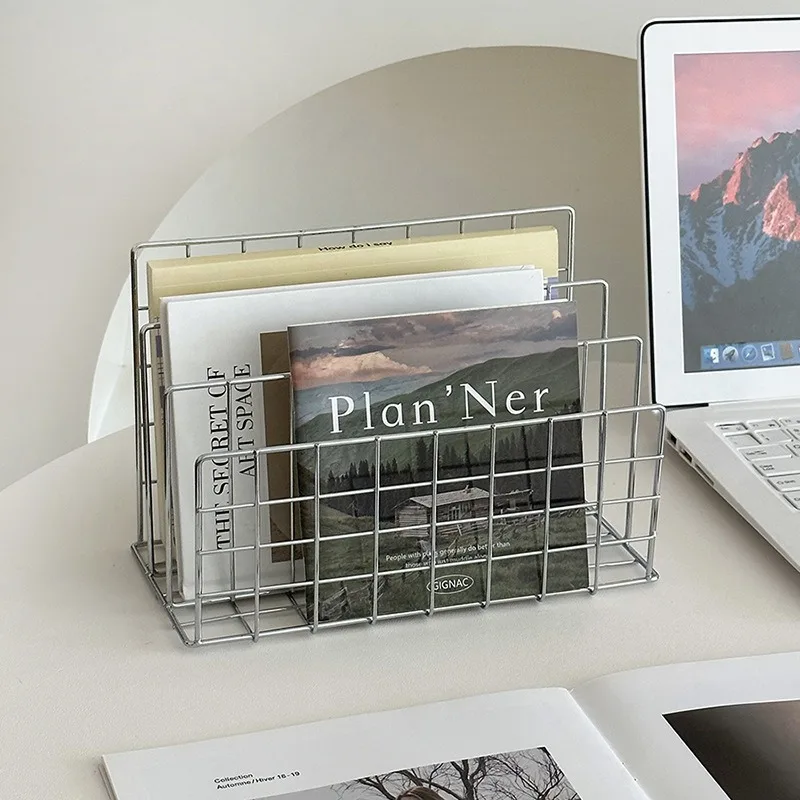 Metal Bookcase Desk Organizer Book Shelf Bookstore Magazine Newspaper Storage Shelf Children's