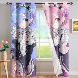 3D Printed Blackout Curtain Adult Kids Room Window Drapes Anime Re Zero Rem Ram Design Home Decor Custom Curtains