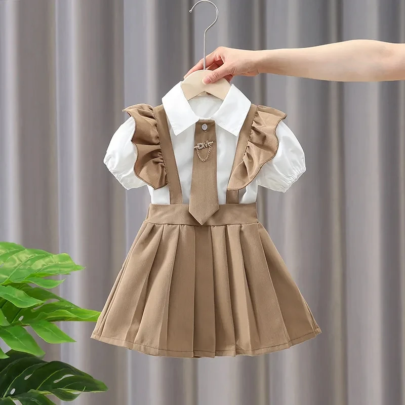 

Summer New Children's Little Girls College Style Princess Dress Baby Short Sleeve Set Skirt Kids Girls Dress