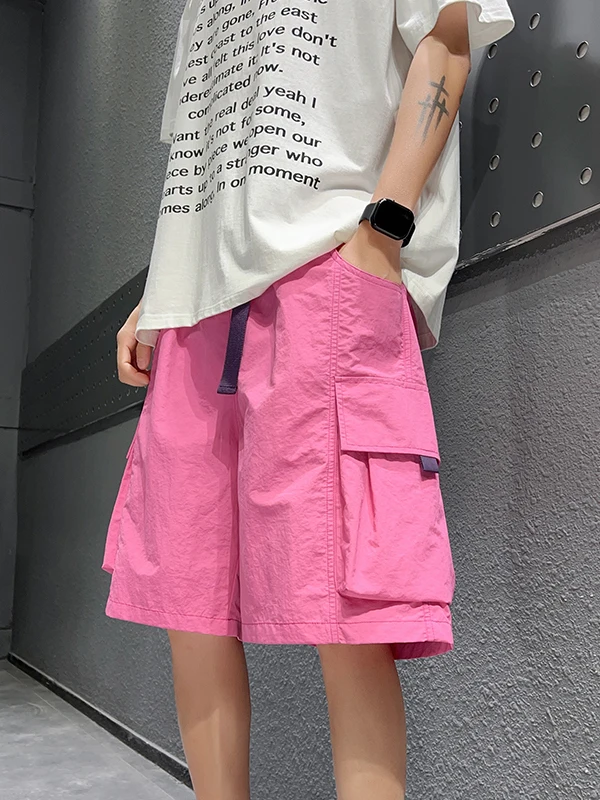 

Casual Sle Men's Workwear orts Summer Trendy Loose Fit Five-Quarter Length Straight Leg Pants Youthful Energy Basic Color