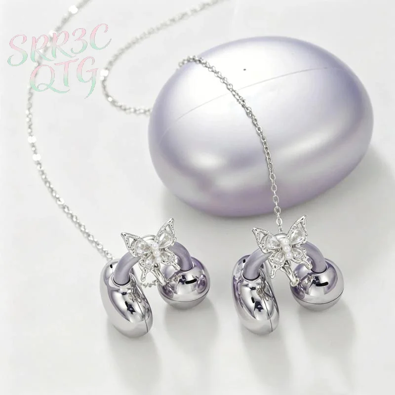 Hot Sale Clip On Open Ear Wireless Earbuds With Butterfly Crystal With Chain Decor Comfortable For Daily Use Gifts