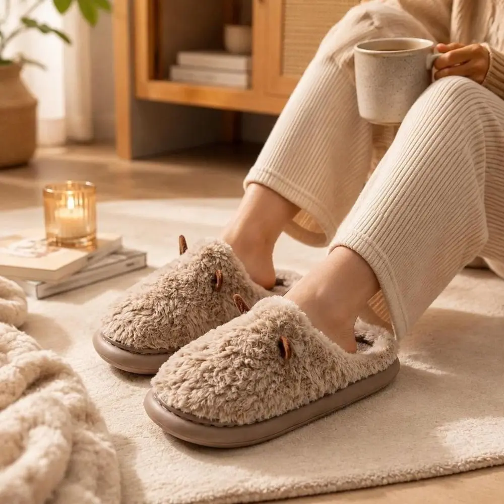 1 Pair Comfortable Non-Slip Cotton Slippers Cotton Lining Warm Cozy House Shoes Couple Slippers Home Wear