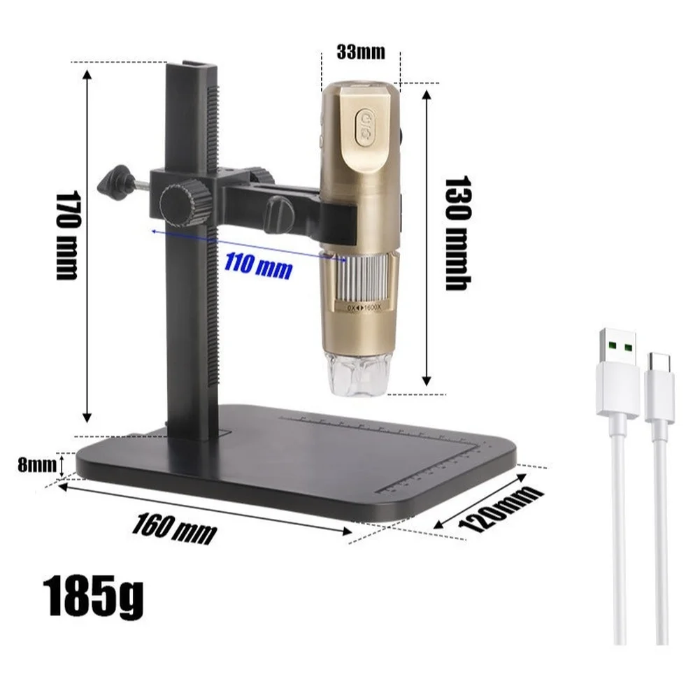 

High Resolution 800W WiFi Microscope with 1600X Magnification and 8 LED Lights Suitable for Skin and Circuit Board Inspection