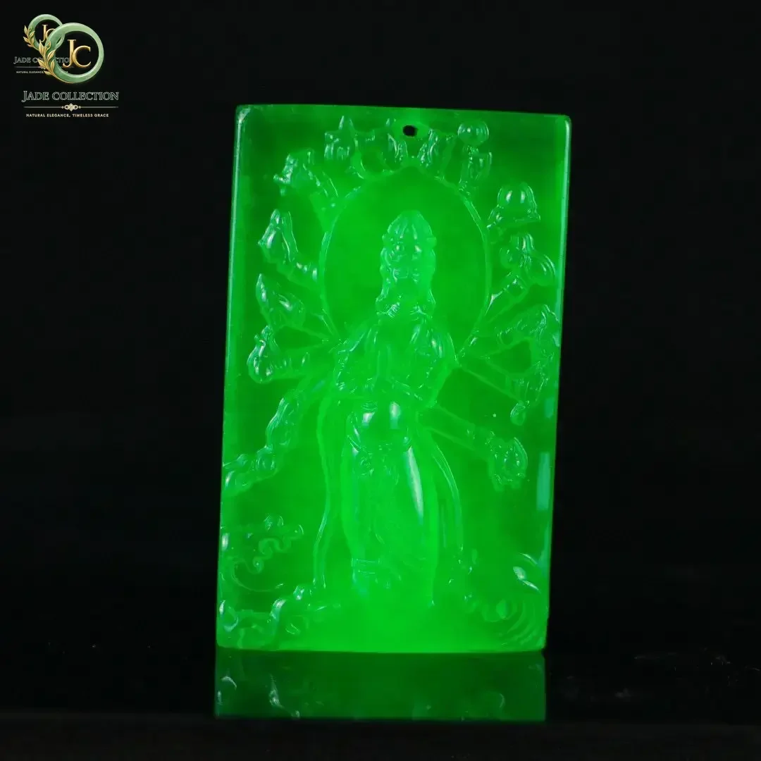Perfect High Ice Seiko engraved thousand-handed Guanyin brand jadeite pendant, exquisite jewelry, free chain, free box.