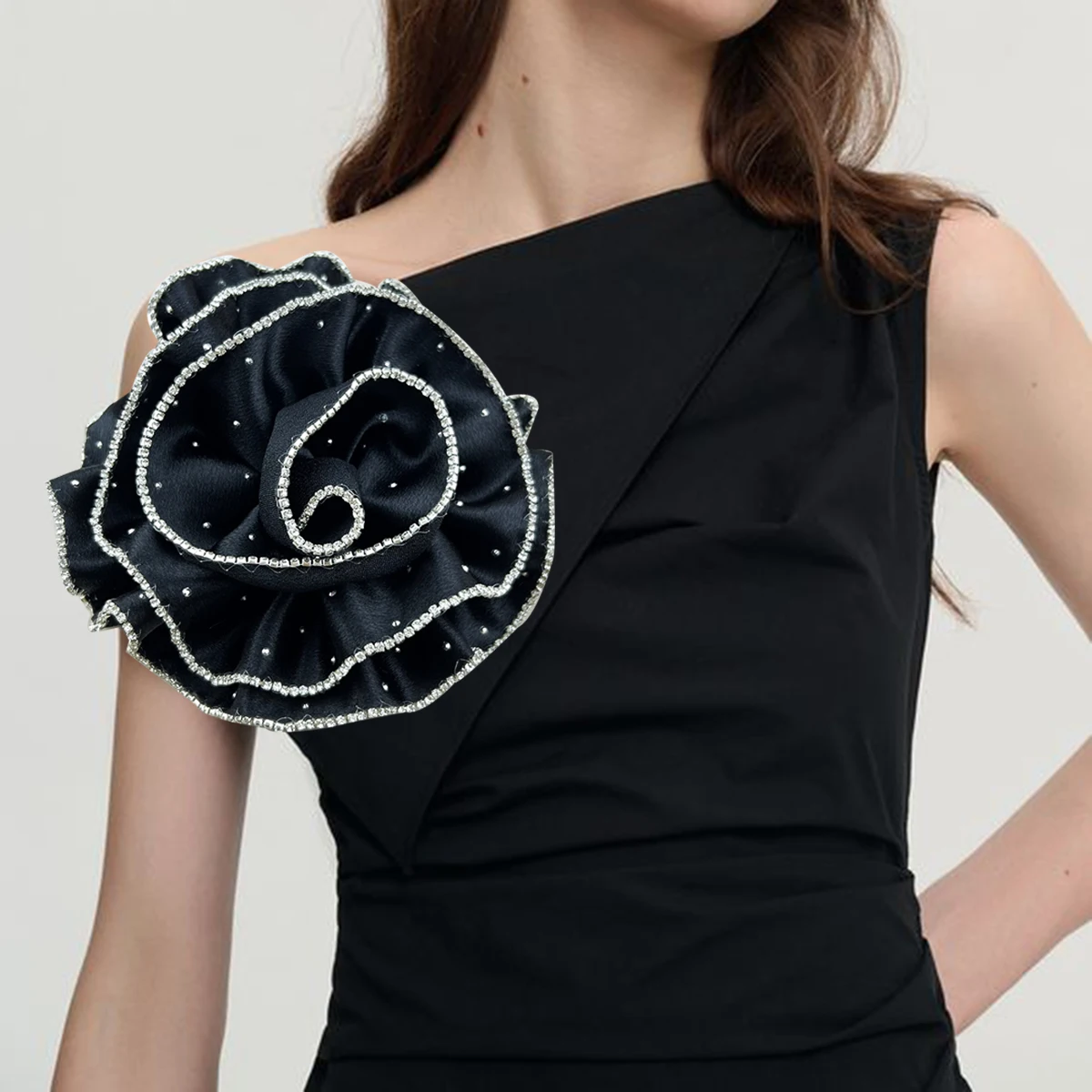 Black Luxury multi-layer morning gloryHigh-grade Fabric Large Flower Stage Dual-use Brooches for Women Accessories