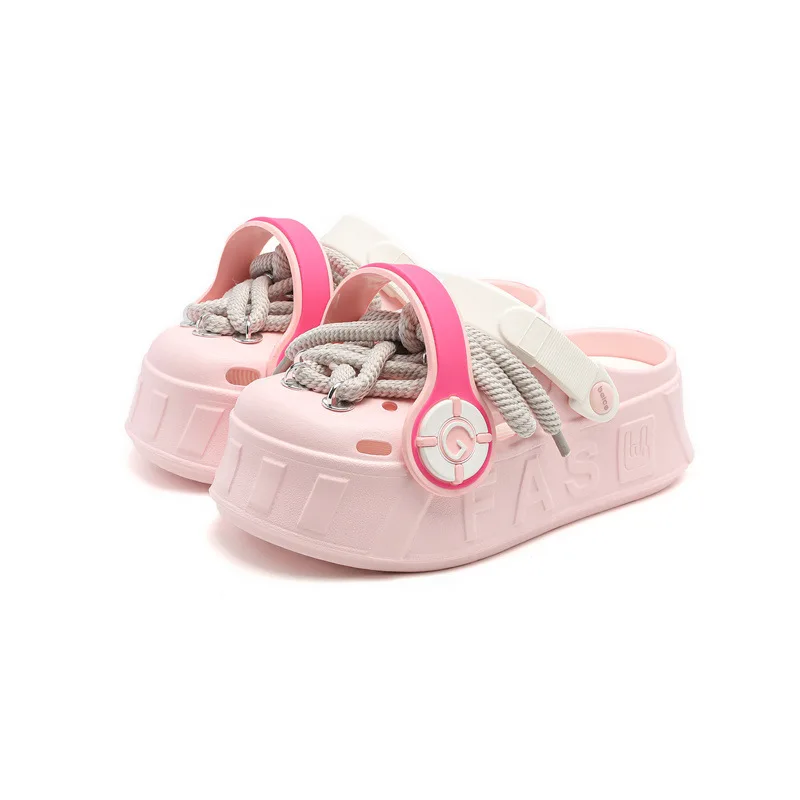 Girl's garden shoes earphones style clogs charms laces women hole shoes beach sandals fashionable thick sole slippers 2025