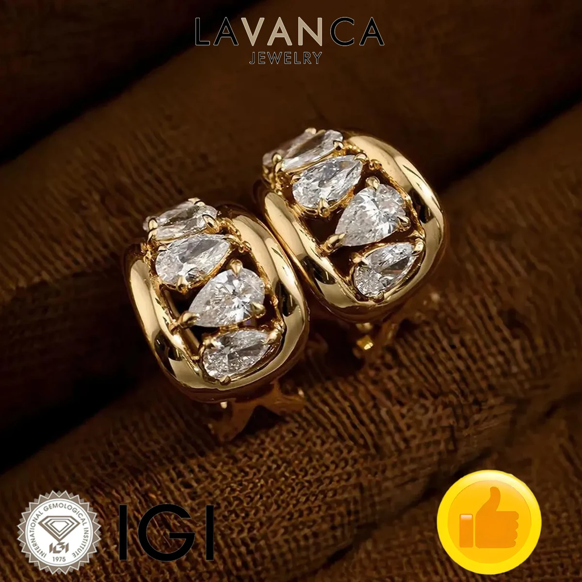 Pear Cut Lab Created Diamond Hoop Earrings 9K/14K/18K Yellow Gold VS/VVS Lab Grown Diamond Earrings Fine Jewelry For Women