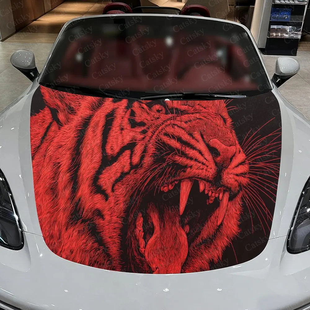 

Striking Fiery Tiger Car Hood Stickers - Self-Adhesive, Waterproof and Durable Vinyl Wrap, Decorate And Protect Your Car - The G