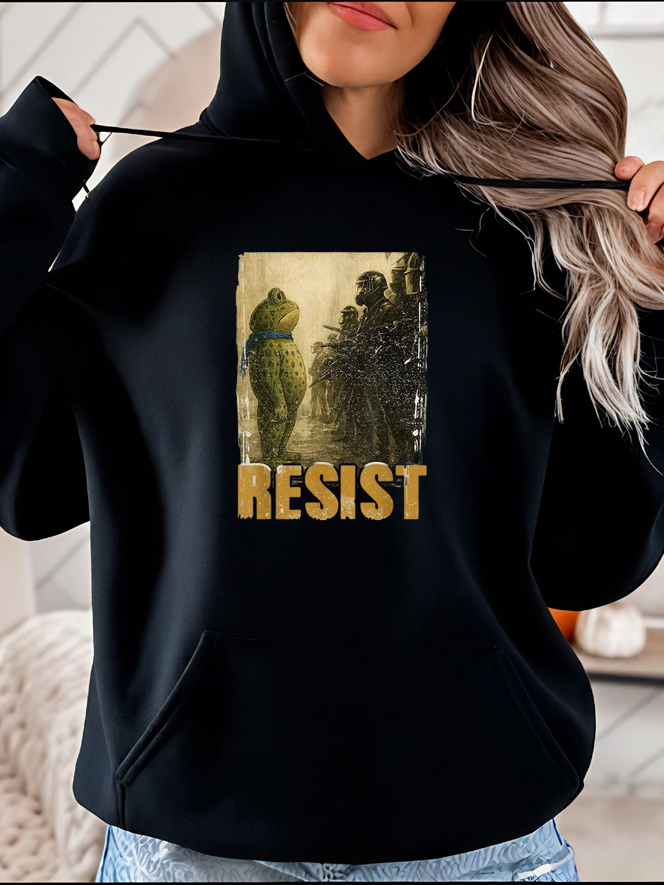 

Толстовка с капюшоном Resist Frog Protest, черный графический принт, унисекс, повседневная уличная толстовка для женщин и мужчин 280