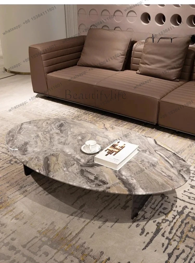 

yj5 Modern light luxury living room oval coffee table Italian minimalist natural marble designer combination living room
