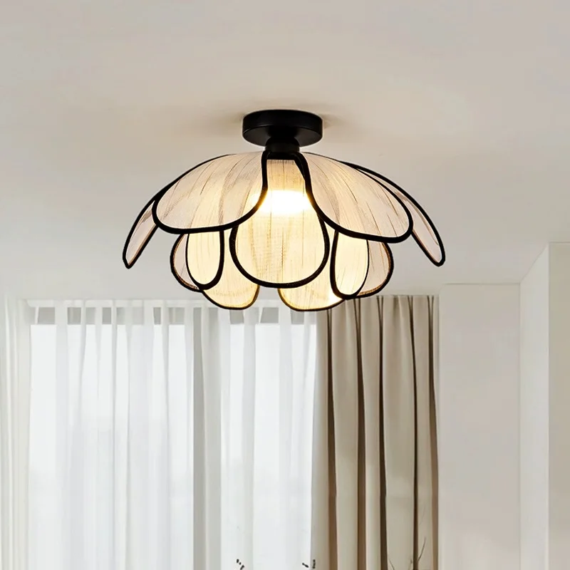Creative Petal Lamp Bedroom Ceiling Light Fabric Lampshade LED E27 Vintage Stair Balcony Entrance Aisle Hallway Ceiling Lamps