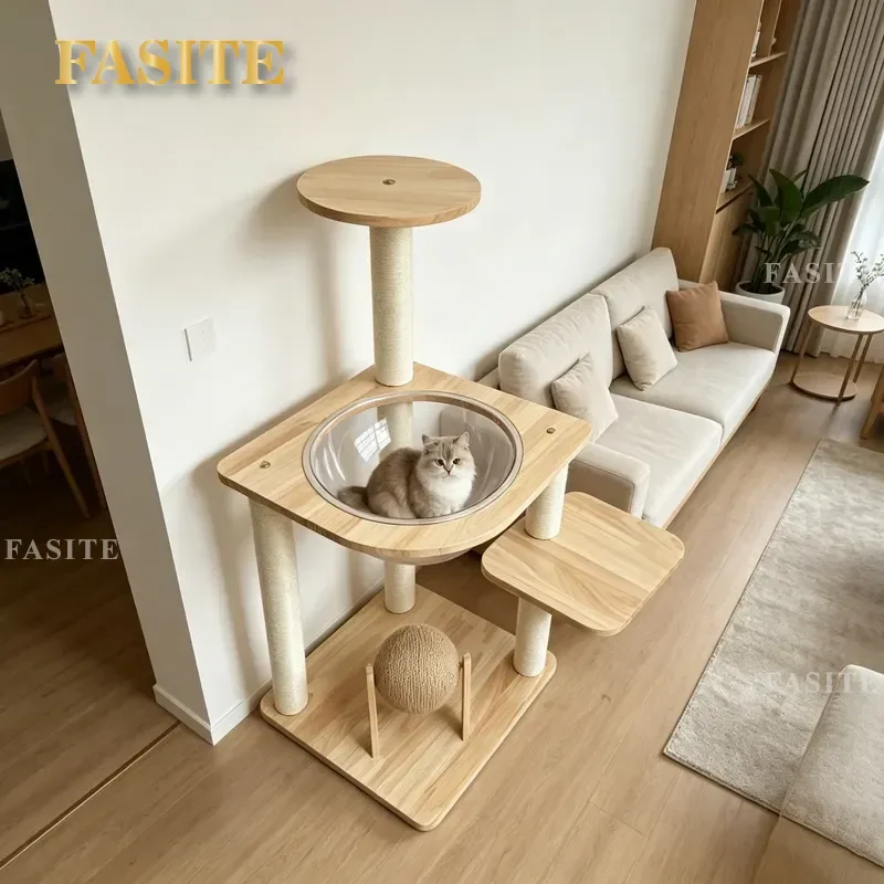 For Small Cats Wooden Cat Climbing Frame Multi-layer Cat Tree with Rest Nest Living Room Household Cat Shelf Toy Furniture