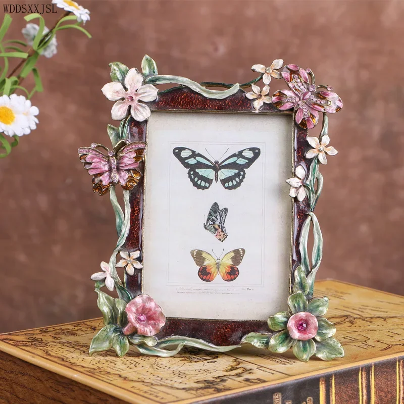 1pcs Photo frame Creative flower and bird photo frame decoration enamel color alloy crafts wedding gift living room decor