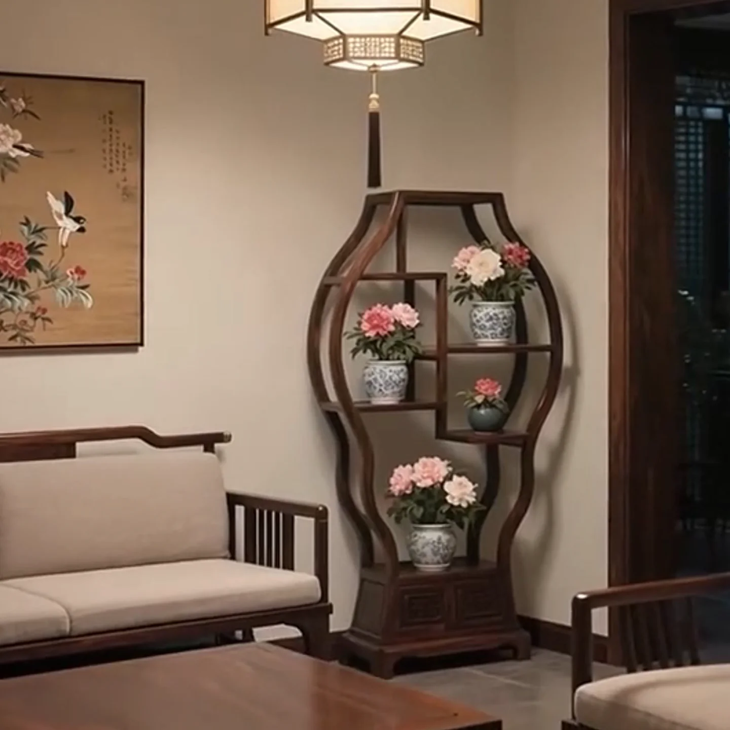 New Chinese ebony flower stand solid wood living room rack