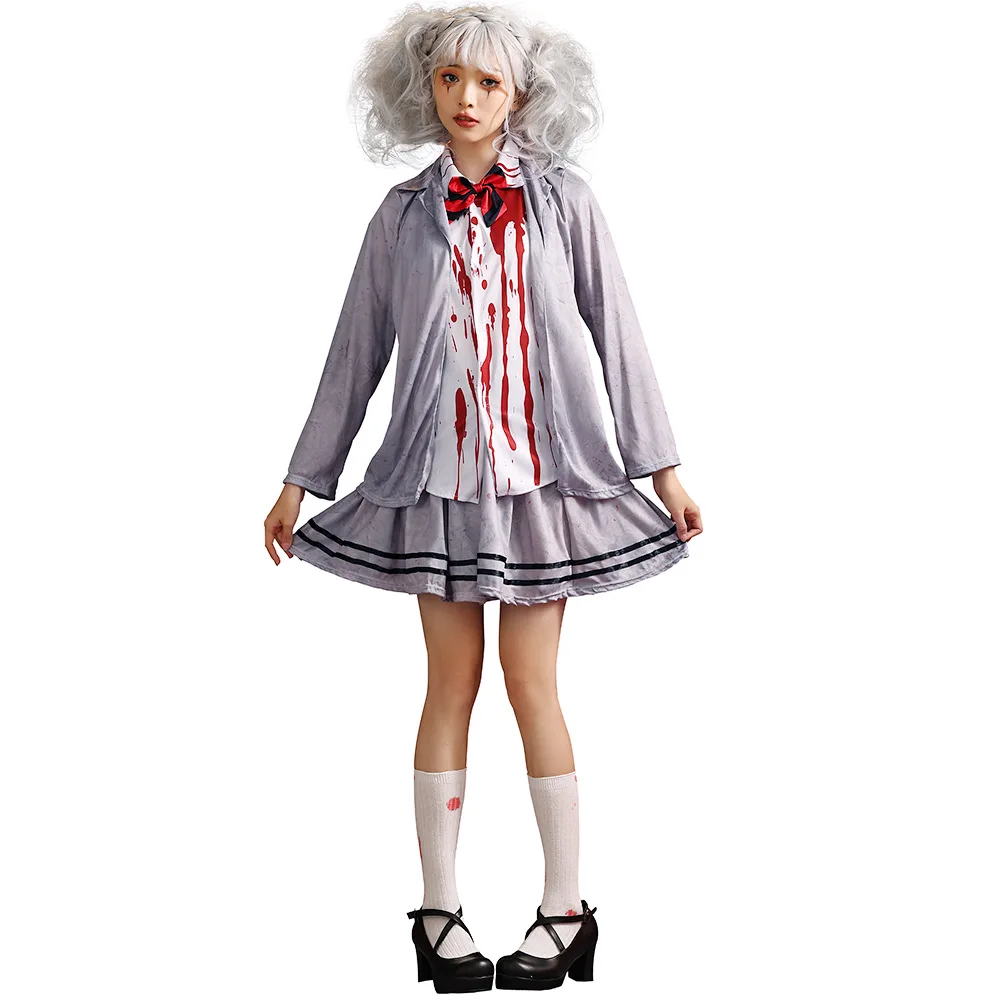 Halloween Costumes Horror Zombie College Gray Vampire Cosplay Stage Performance Zombie Clothing for Boys and Girls Uniform