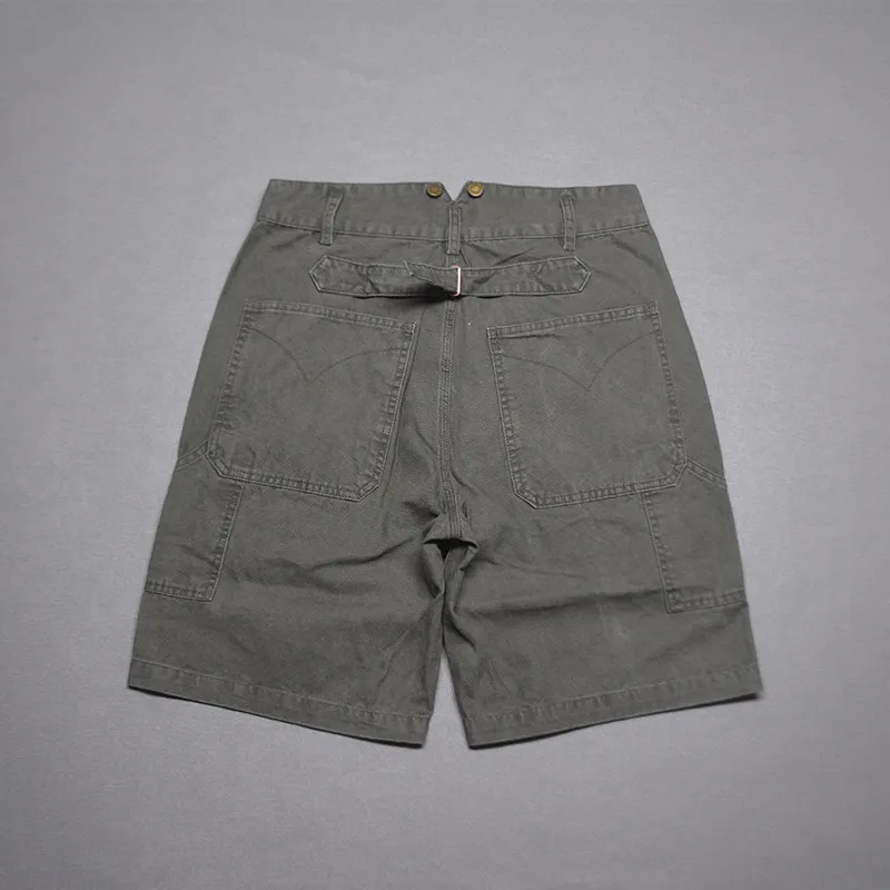 Summer New American Retro Heavyweight Woven Twill Casual Cargo Shorts Men's 100% Cotton Washed Youth Sports Knee Length Pants