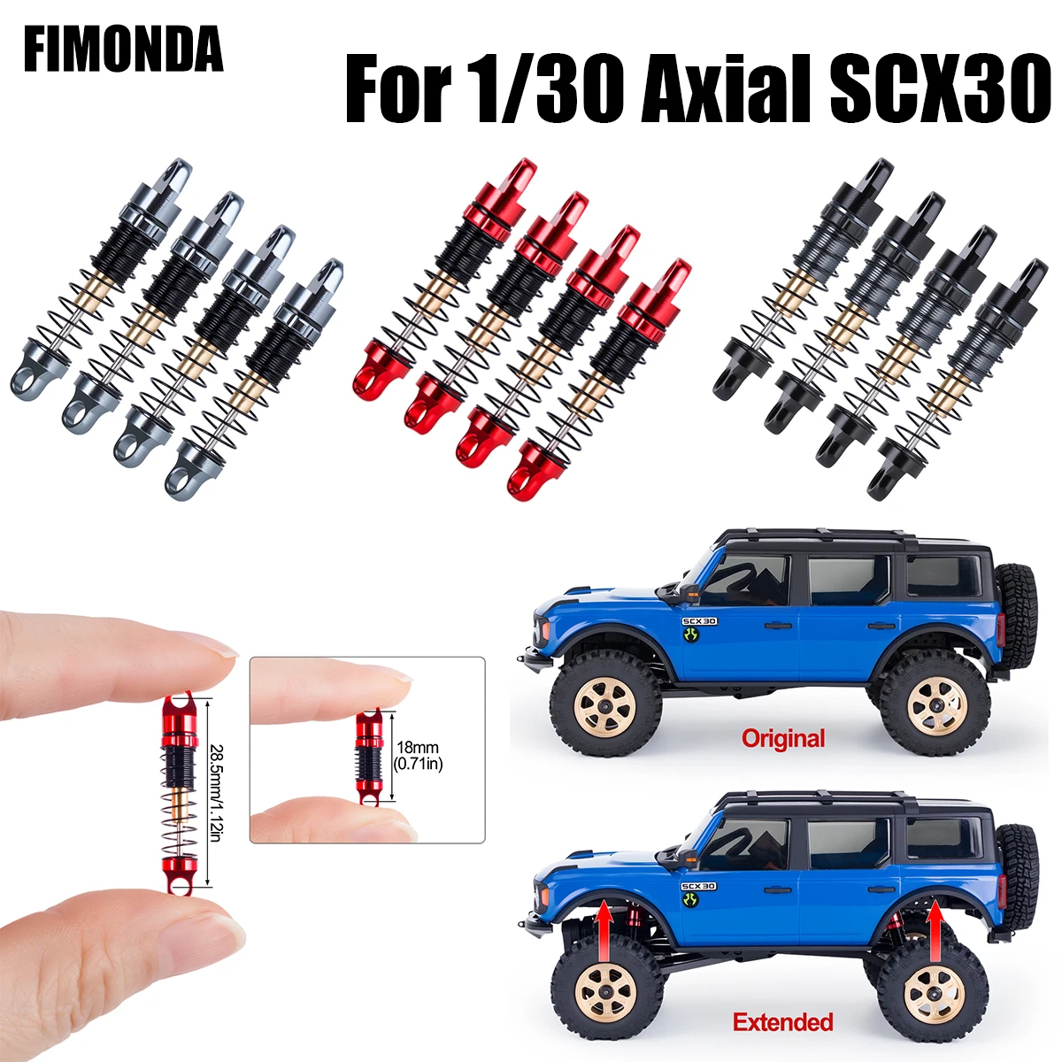 Axial SCX30 Aluminum Shock Absorber Set, 28.5mm with 3 Spring Rates, Full Car Kit for Performance Upgrade