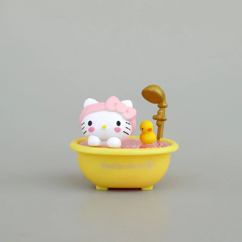 MINISO Melody Moon Bath KT Cat Assembly Doll Scene Hand Cake Ornaments Twist Egg Doll Action Figure Cake Decorate Ornament Gifts