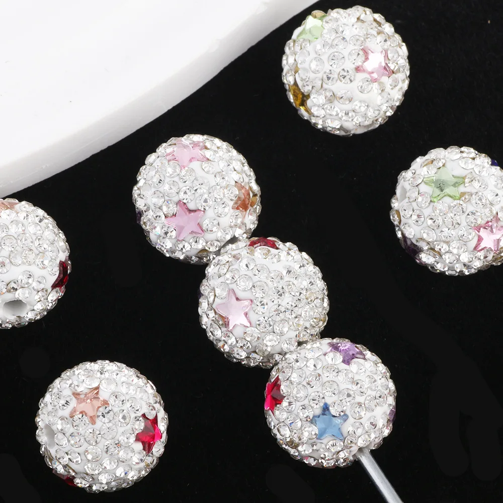 New Crystal Rhinestones Stars Paved Bling Glitter Round Gumball Bubblegum Jewelry Polymer Clay Beads Fit Bracelet Pen 16mm 20mm