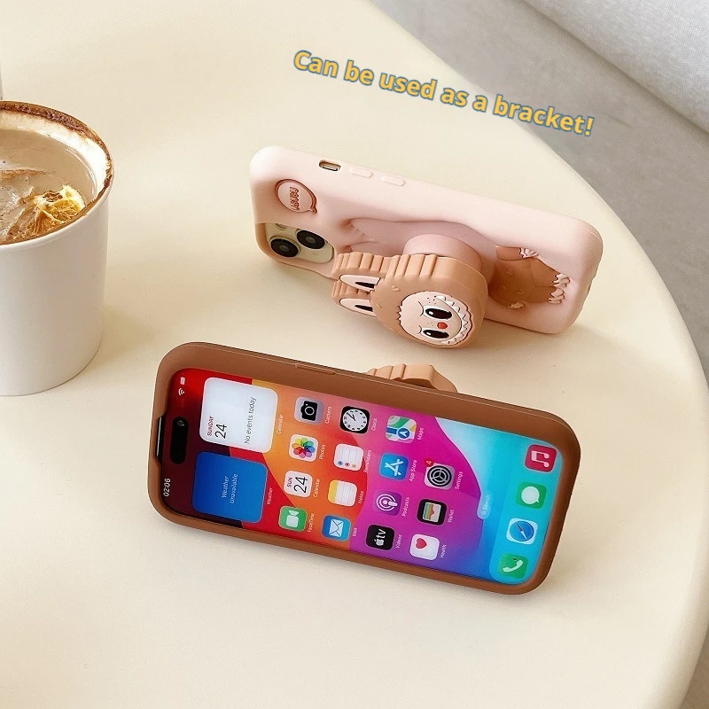 Kawaii Labubu Phone Case Holder Anti Slip Anti Fall Protective Cover Cute Cartoon Suitable For Iphone15promax Iphone13pro 14pro image 2