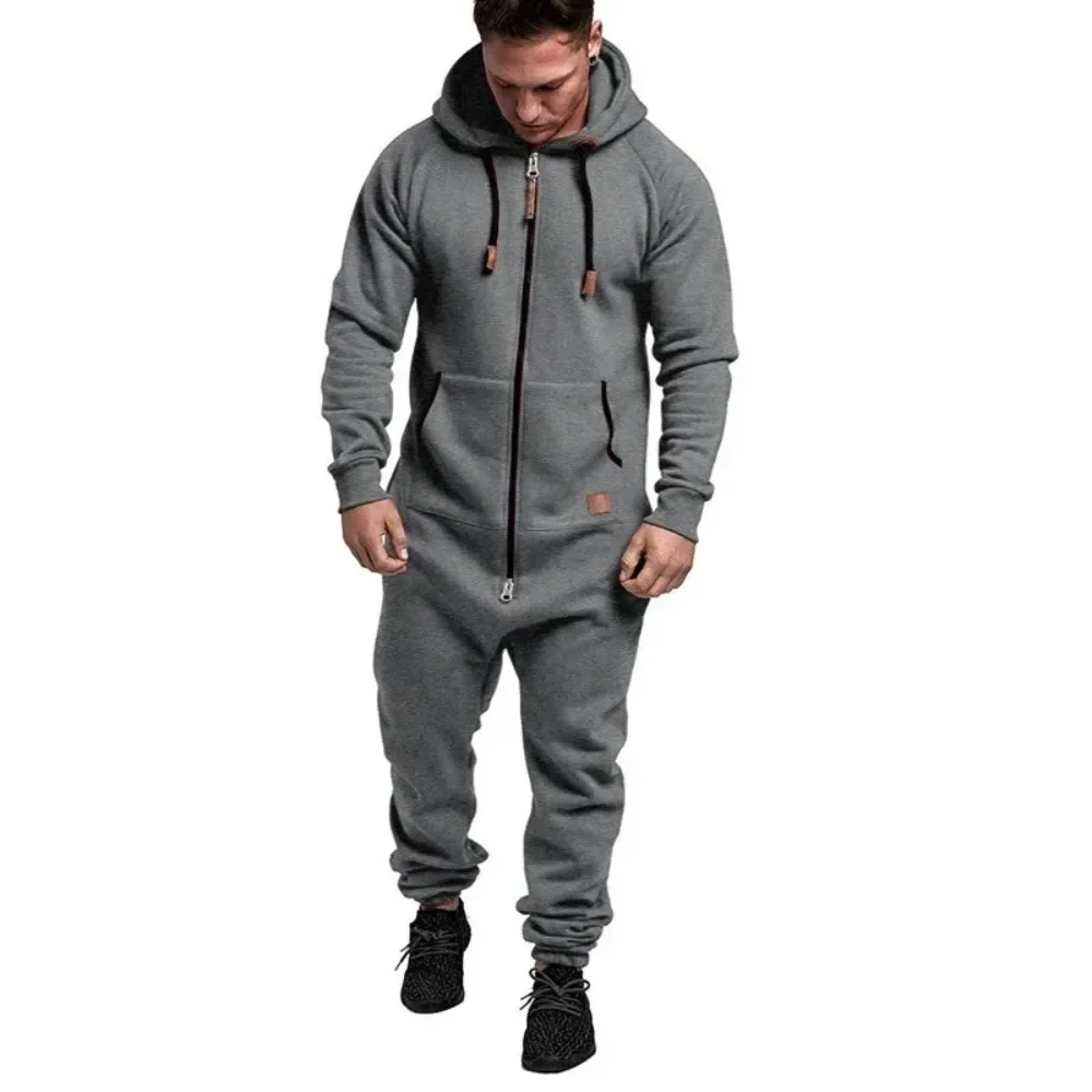 

Men's Hooded Casual Men's Suit Jumpsuit Polar Fleece Jumpsuit Solid Color Matching