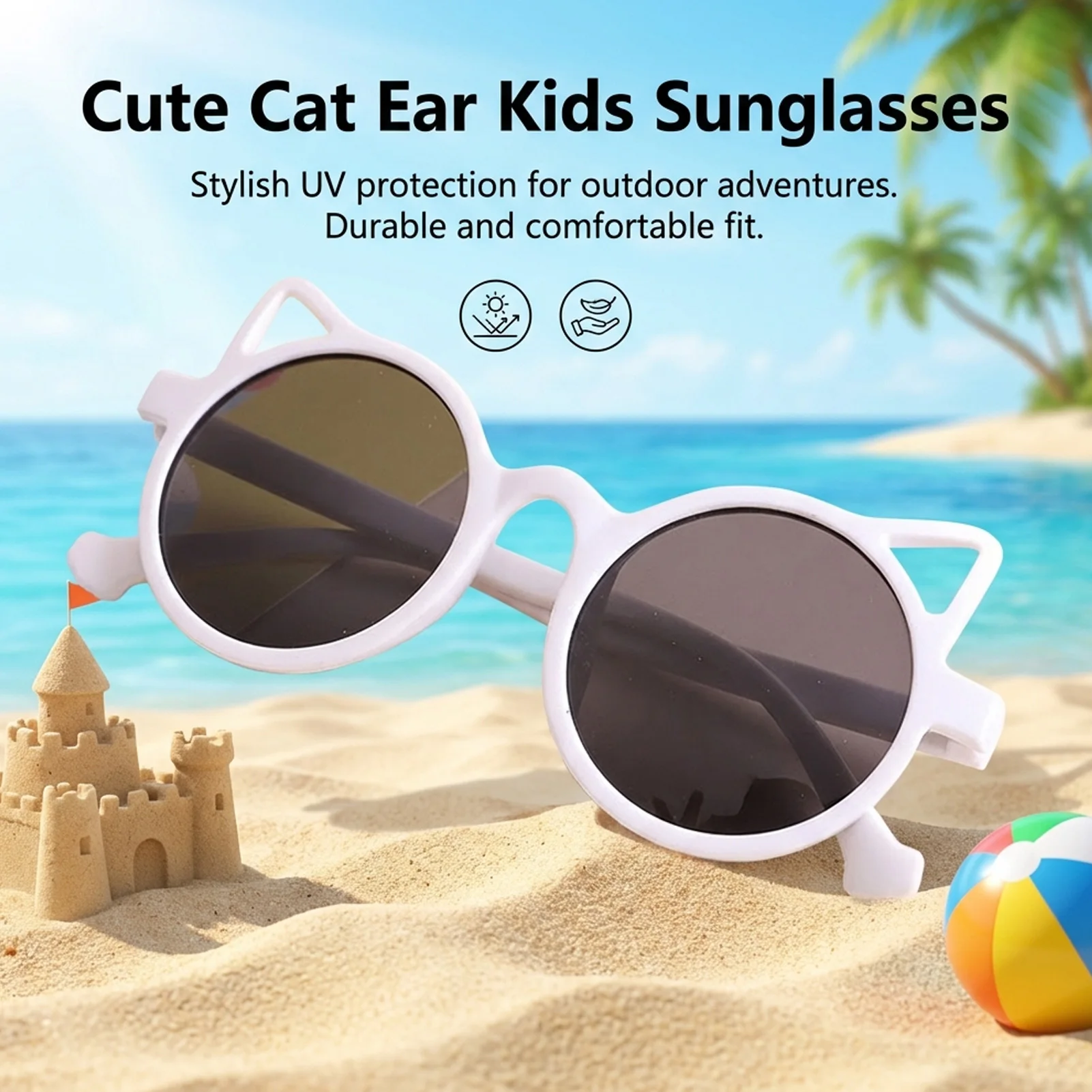 Kids Cat Ear Sunglasses UV400 Protect Anti-Scratch Lightweight Eyewear for Boys Girls Outdoor Beach Party Gift