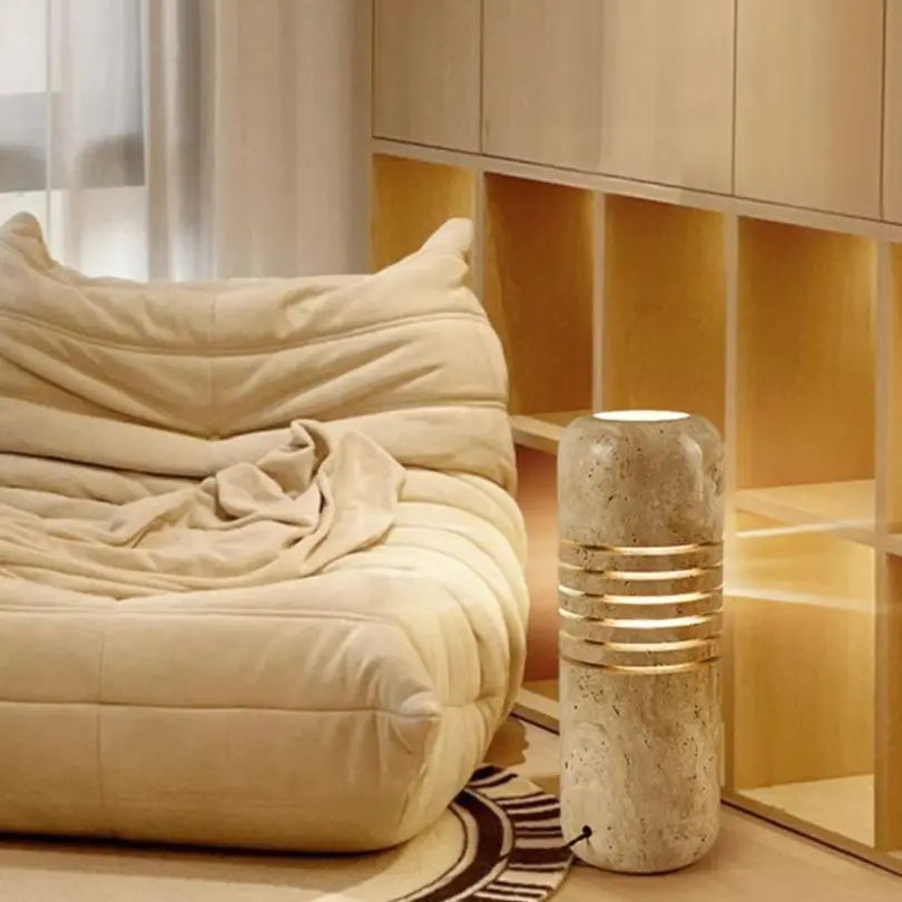 Designer retro villa bedroom floor lamp premium yellow travertine style E27 living room bed and breakfast power supply
