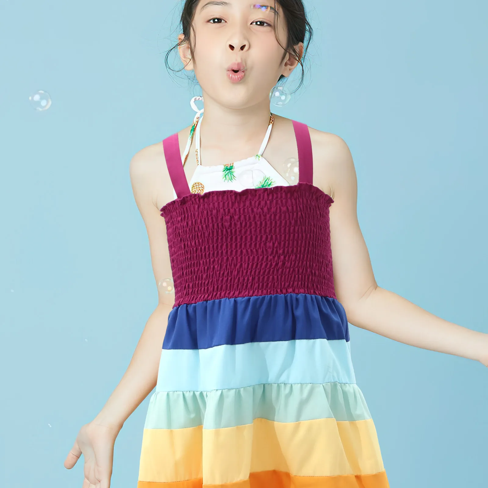 

Rainbow Skirt One-Piece Sleeveless Strapless Dress for Party Performance Costume Girls Birthday Gift 100cm Height