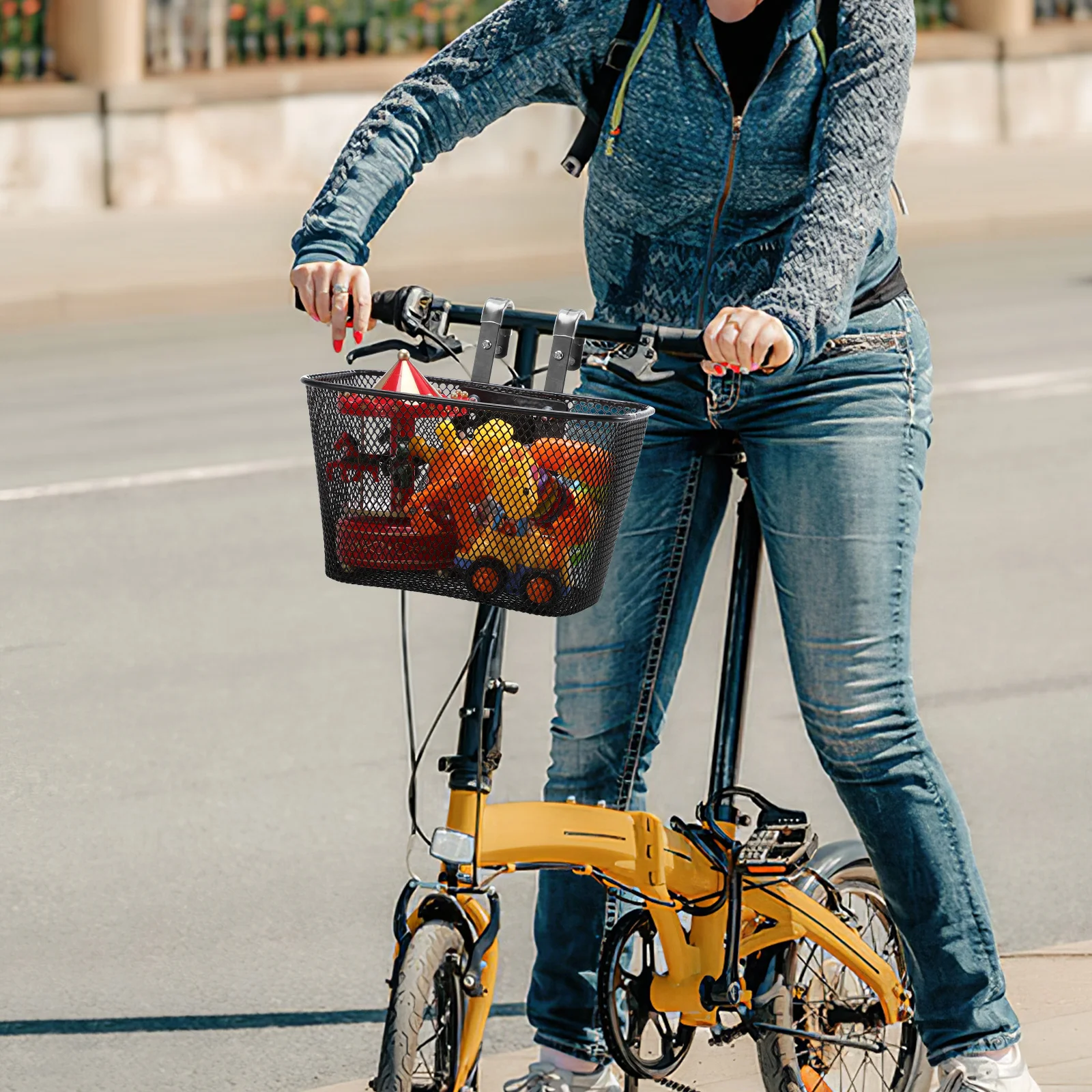 1Set Bicycle Front Basket Metal Mesh Detachable Handlebar Storage Carrier Stylish Sturdy Ventilated Easy Installation Daily