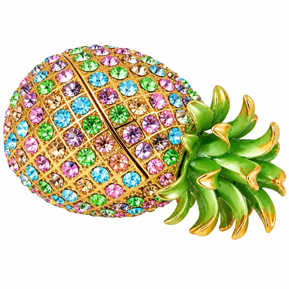 Collectible Hinged Pineapple Trinket Box Rhinestone Alloy Bejeweled Box Trinket Box Bathroom Vanity