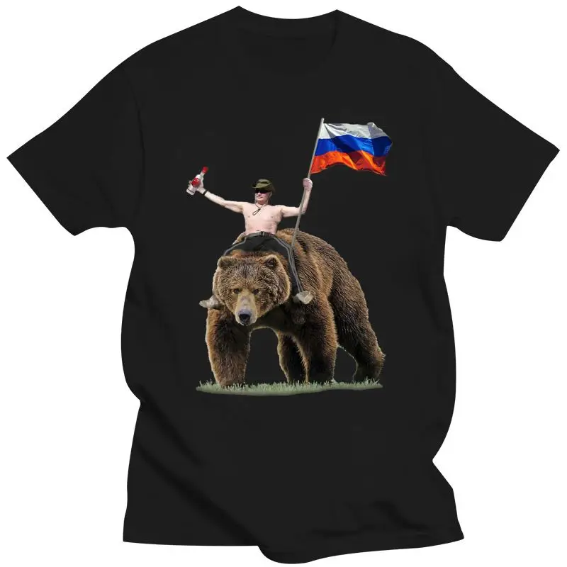 Ropa a la moda para hombre, camiseta negra rusa con diseño de derrape y Vodka Bear de Rusia