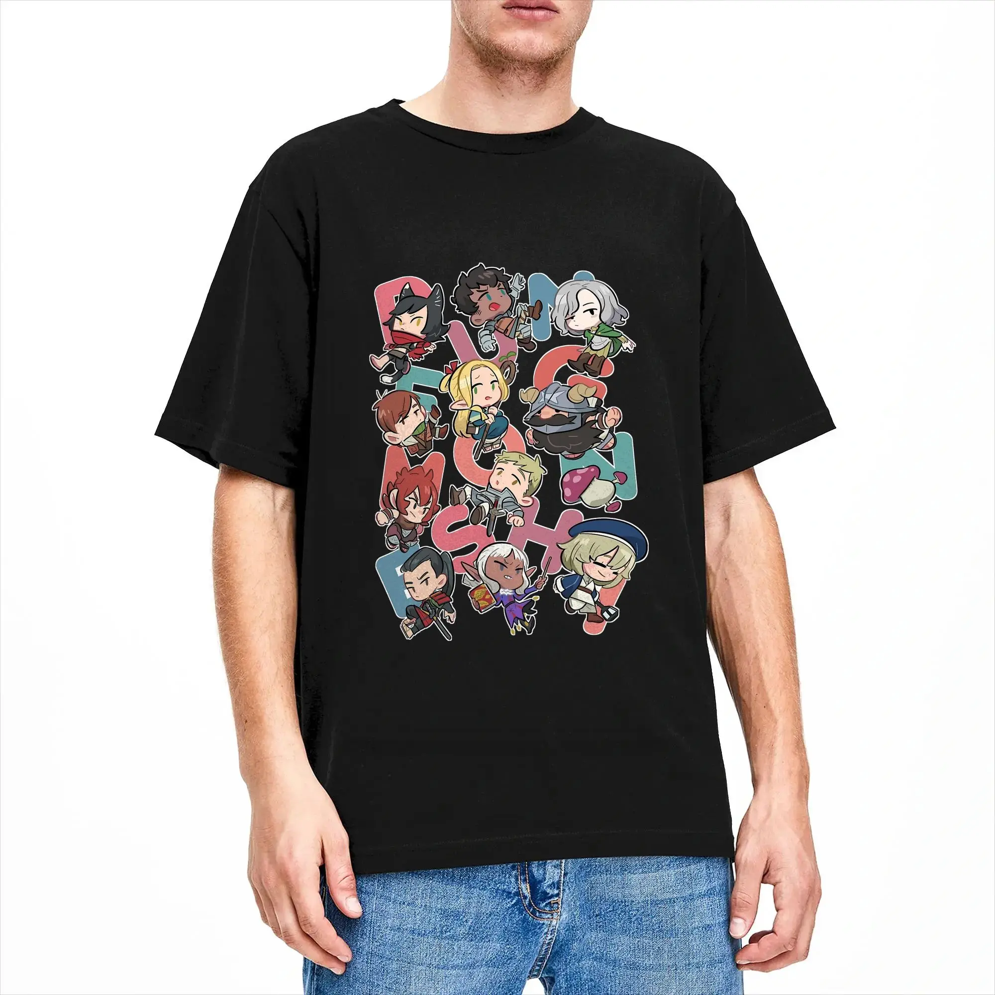 Men Women's T-Shirt Dungeon Meshi Vintage Cotton Tee Shirt Short Sleeve Delicious in Dungeon T Shirts O Neck Clothes Summer
