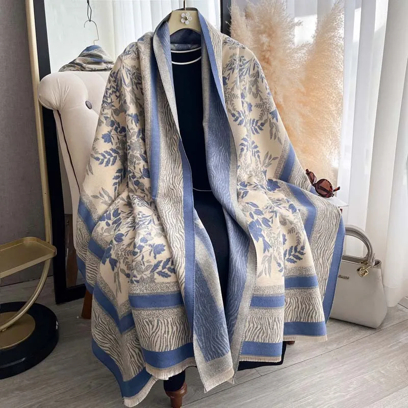 2026 Fall Winter Women Jacquard Imitation Cashmere Scarf Leaf Pattern Thick Warm Long Shawl Wrap Layering Elegant Versatile