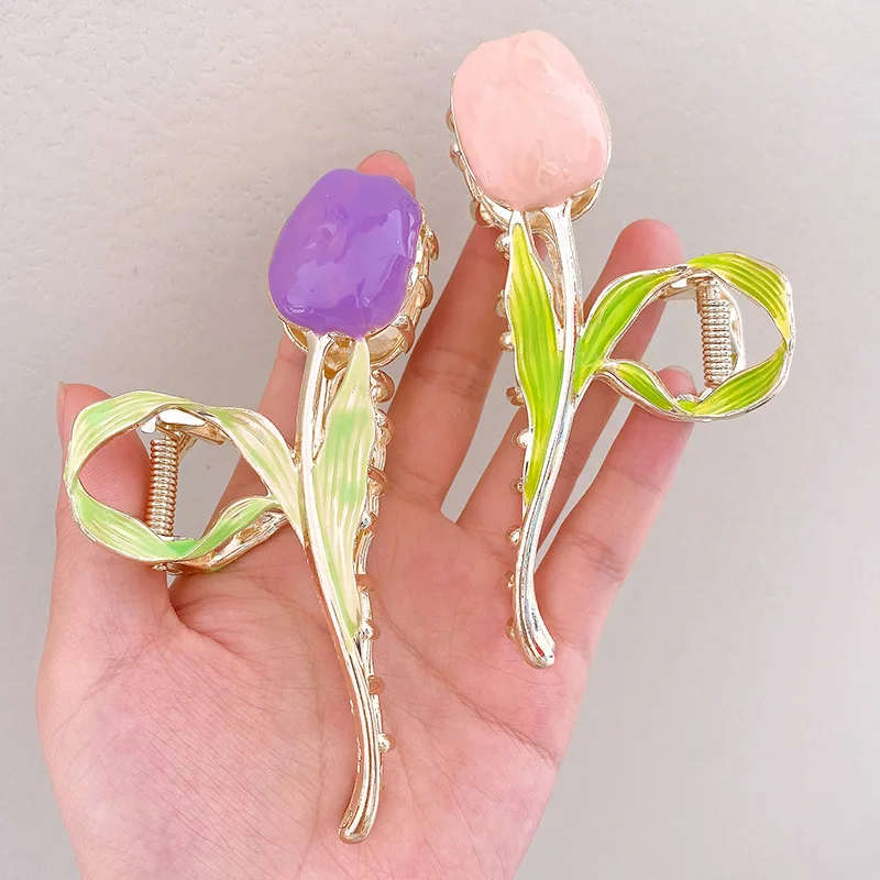 Ins fairy tulip hair clip back spoon hair clip summer shark clip large women\'s trendy plant simple hair accessories