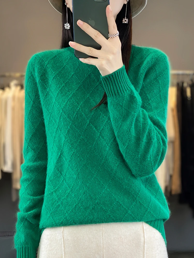 Long Sleeve Autumn Winter Sweater Mock Neck Solid Pullover 100% Merino Wool Grace Basic Cashmere Knitwear Korean Fashion Tops