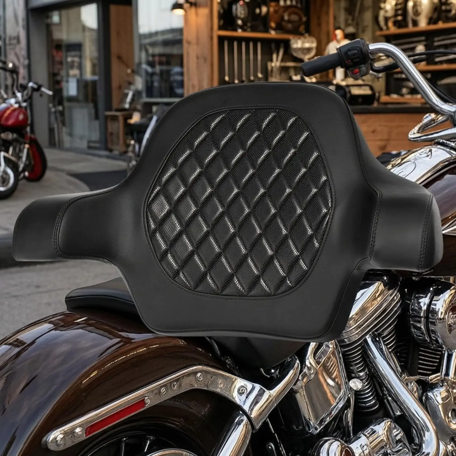 Motorcycle Accessories Passenger Backrest Cushion PU Leather with Retro Stitch Quilted Center Ergonomic Side Panels for Stable