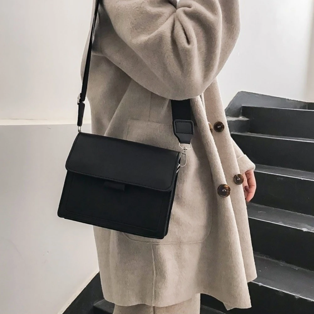 Shoulder Bag Ins Versatile Wide Shoulder Strap Small Square Bag Retro Pu Leather Crossbody Bag Women\'S Bag Fall Winter 2024 New