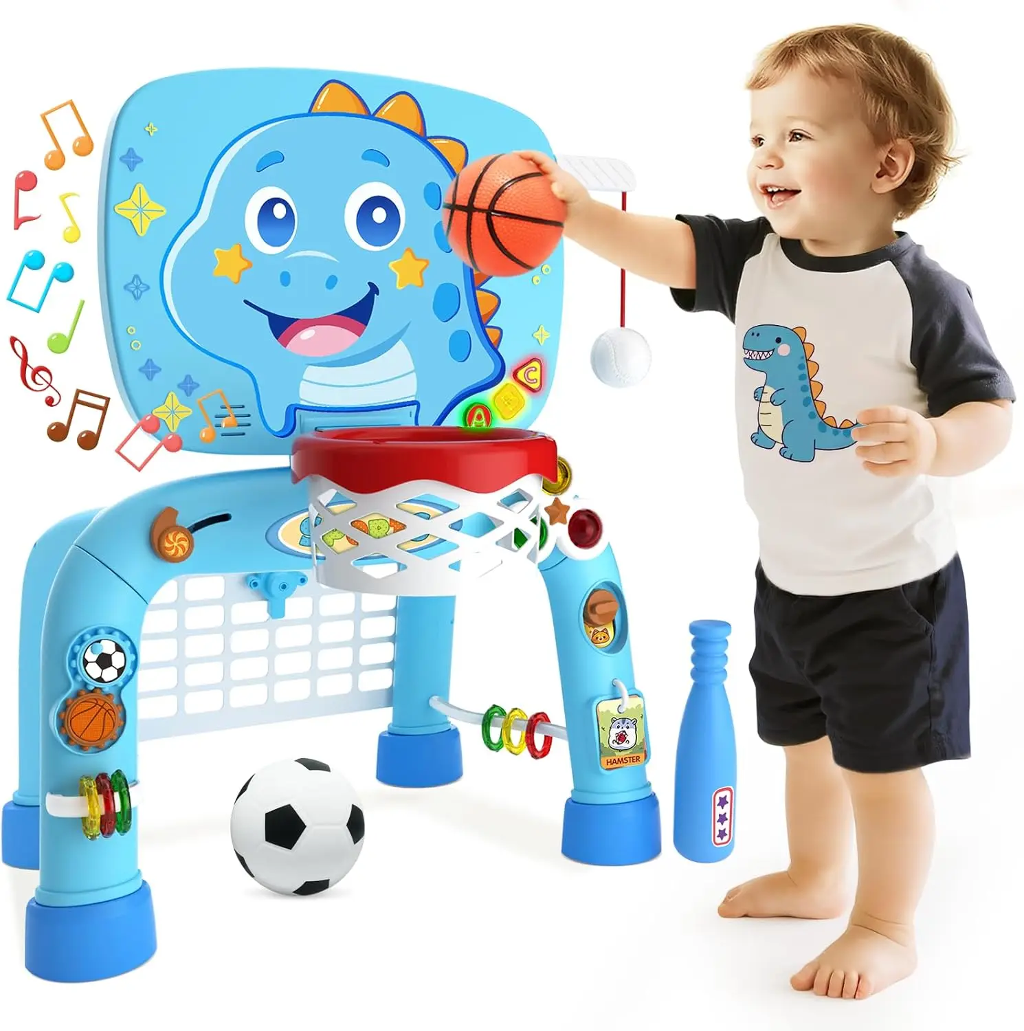 

Toddler Basketball Hoop & Soccer Goal & Baseball Activity Center with Light Sound Music,Montessori Sports Toy for 1 Year Old Boy