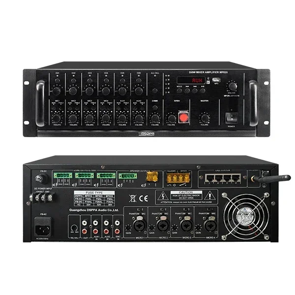 DSPPA MP3 BT USB Professional Power Amplifier with Remote Paging Microphone