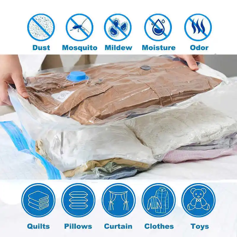 

5PCS Vacuum Compression Bags For Clothes 60x40 80x60 120x80 Transparent Plastic Folding Airtight Sealed Compressed Storage Bag