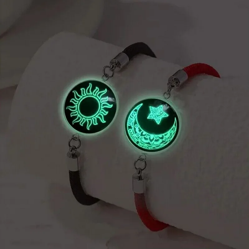 2 unids/set pulsera de acero inoxidable para parejas para mujeres amante luminoso sol Luna cuerda encanto amistad novia regalo de joyas de fiesta