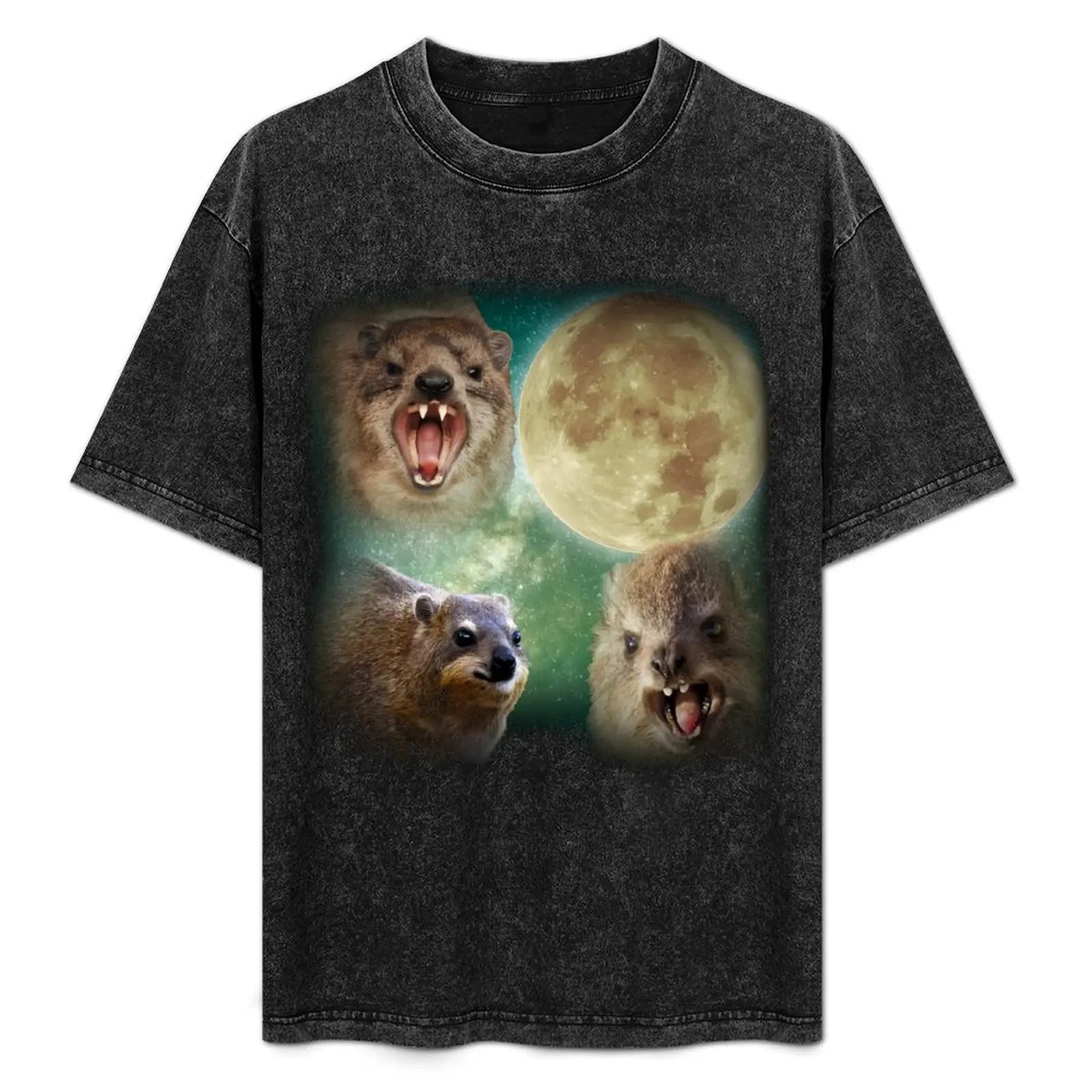 

90s Vintage Retro Hyraxes Moon Meme T-Shirt Fashion Pattern Printed Tee Shirt