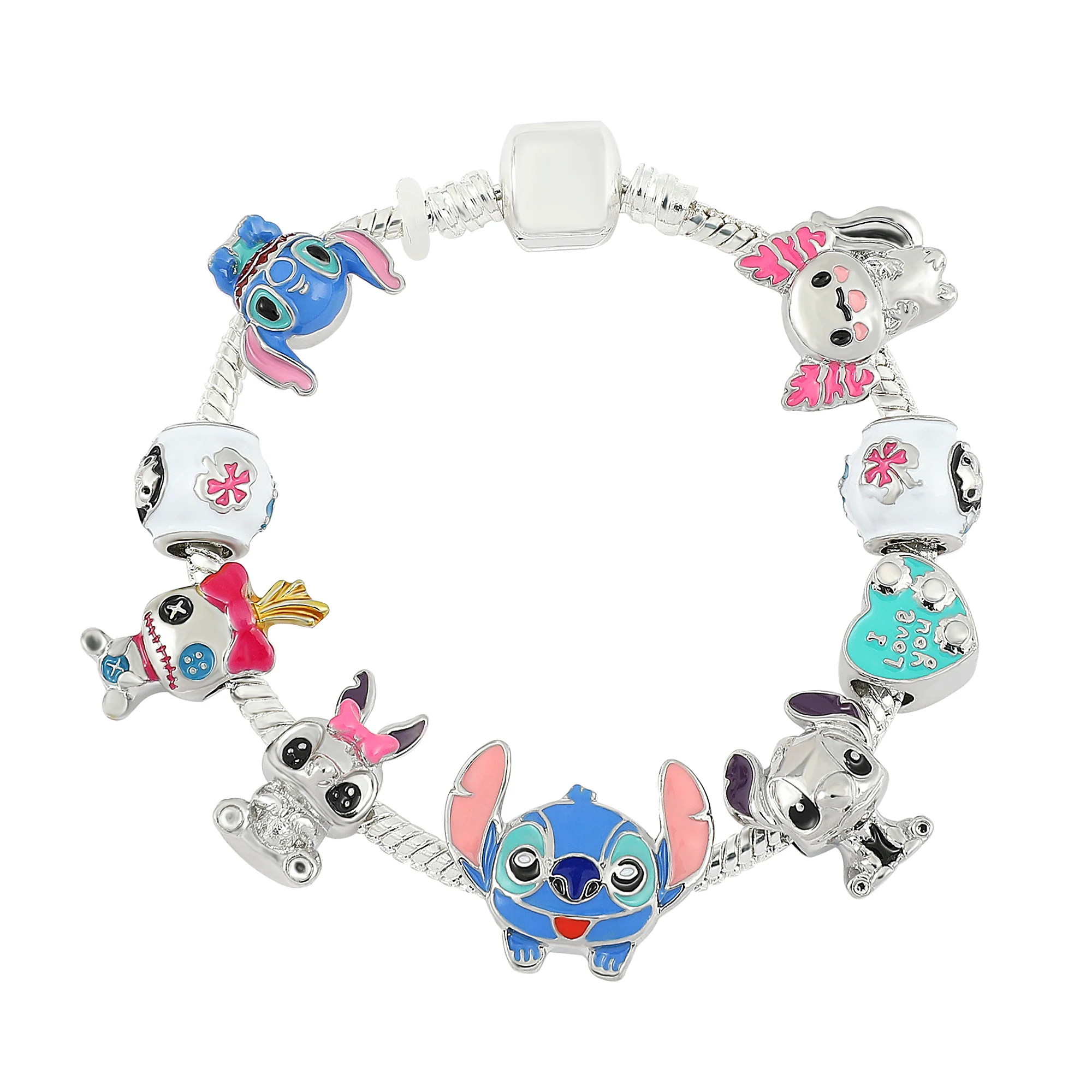 Disney cartoon lilo & stitch diy charme pulseiras para mulheres meninas lindos acessórios para fãs aniversário presentes de natal