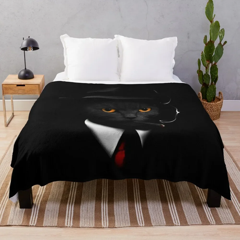 

Cat Gentleman Throw Blanket Fluffy Shaggy Bed covers Soft Plush Plaid Blankets