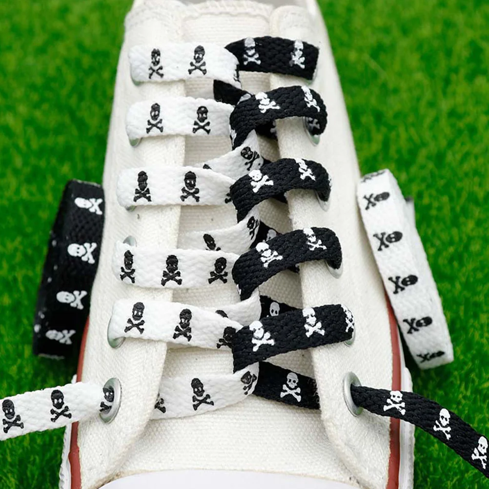 2 pares de cordones blancos con calavera, cordones planos de poliéster negros, cordones de cuerda gruesa para zapatillas de deporte