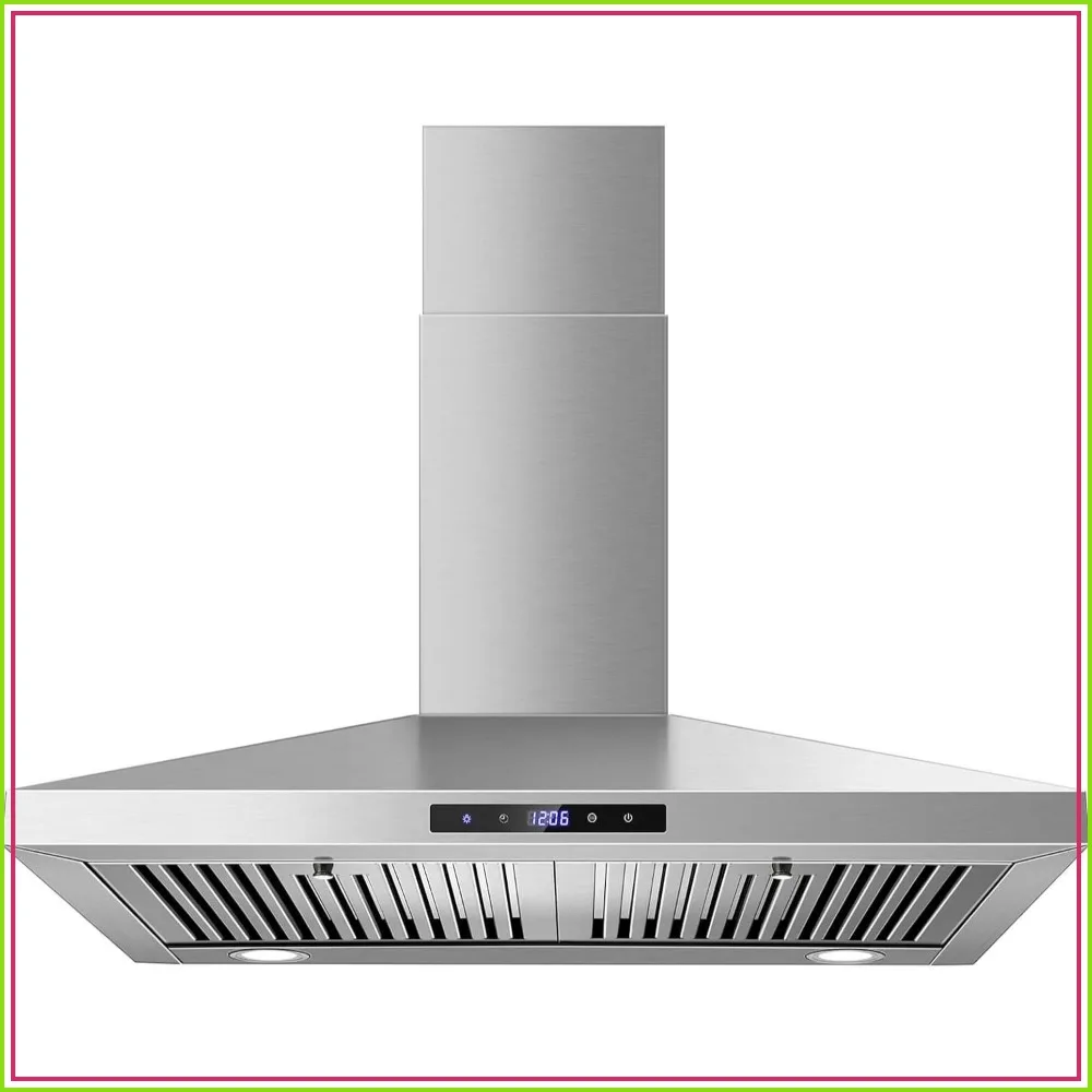 

30 Inch Wall Mount Range Hood, Stainless Steel, Touch Control, Ducted/Ductless Convertible, Chimney Style with Baffle Filters