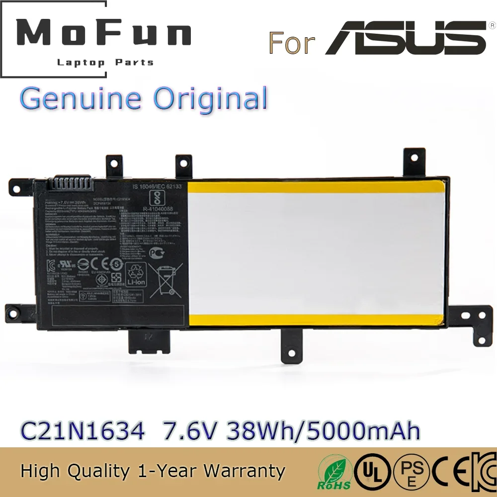 

Совершенно новый оригинальный аккумулятор для ноутбука C21N1634 7,6 В 38 Втч для ASUS Vivobook R542UR X542U FL5900L A580UF V587U A580UBA7100 и т. д.