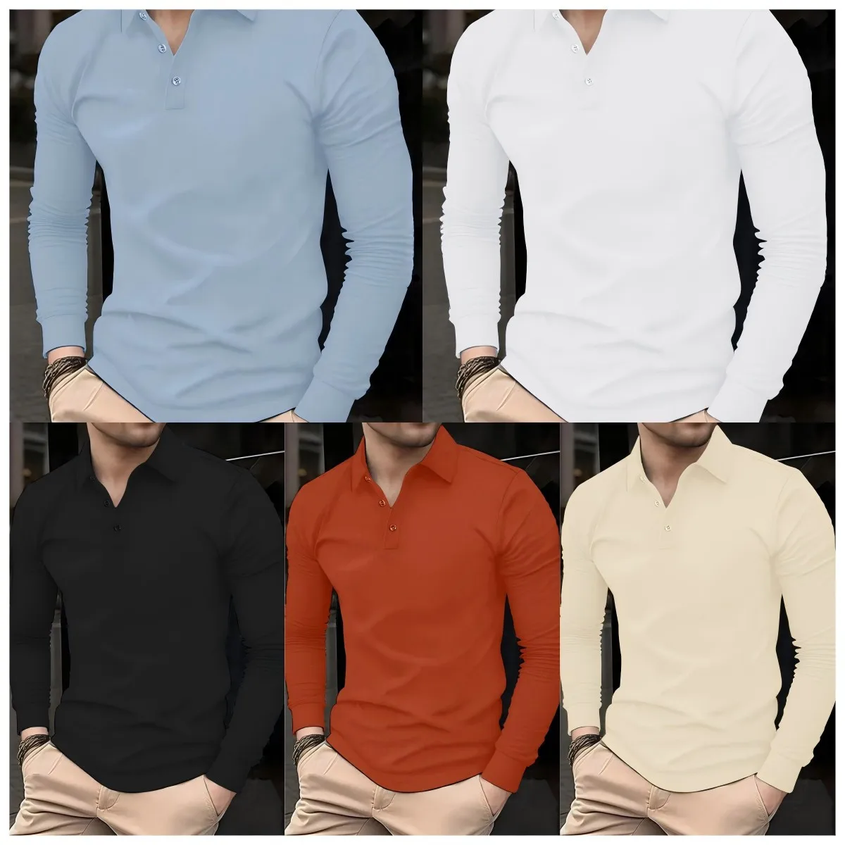 

Man's Commute Solid Polo Shirts Autumn Button T-Shirts Fashion Casual Tee Shirt All-Match Basic Tops Loose Comfy Mens Clothing